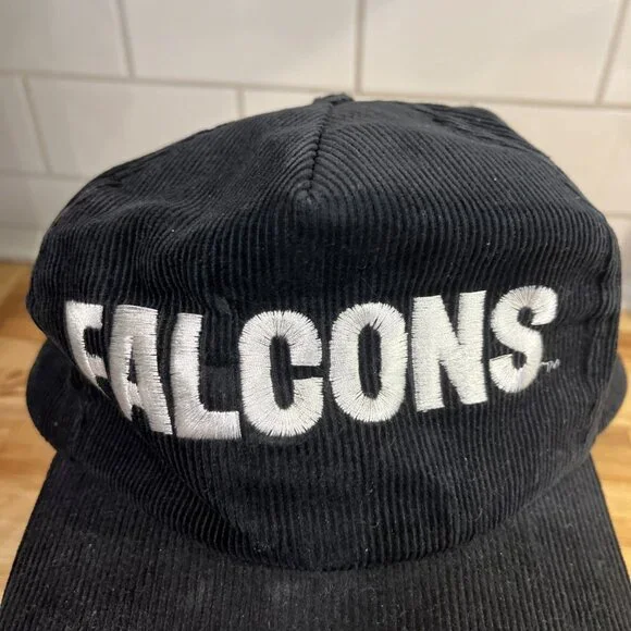 VTG Atlanta Falcons Corduroy Snapback Hat Black Embroidered Logo Starline NFL - Picture 2 of 9